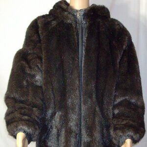 John Weitz Vintage 90s Faux Fur & Leather Reversible hooded Coat Size S  Heavy!